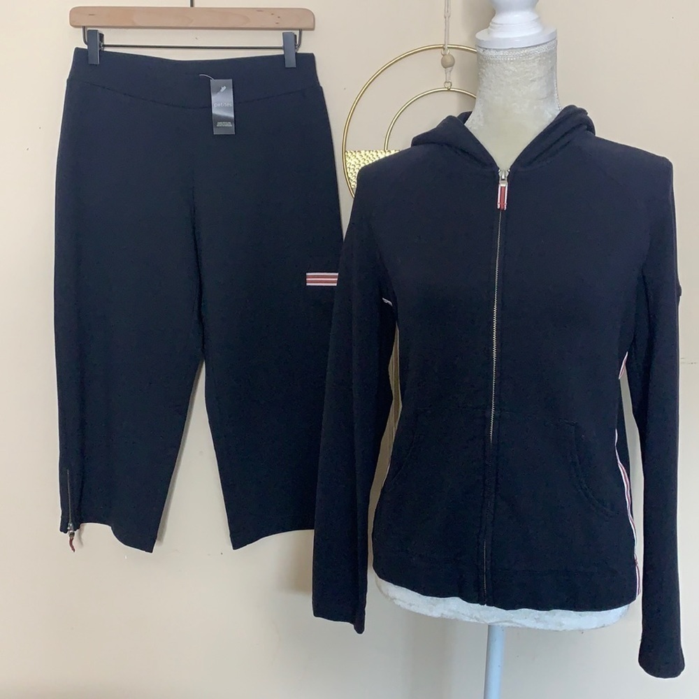 ann taylor loft • striped athleisure tracksuit hooded sweatshirt